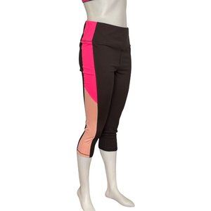 Women’s Leggings Size L BEBE SPORT LOGO SIDE ACTIVE CAPRIS Black/Hot Pink